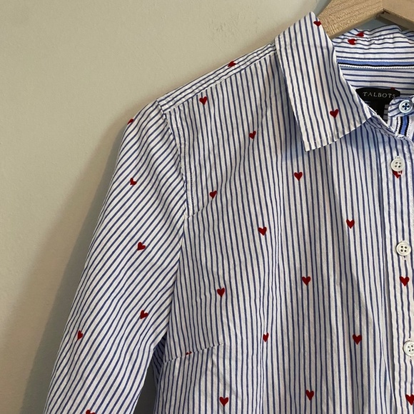 Talbots Velvety Heart, Pinstriped Button Down Top Size LARGE - Picture 4 of 6